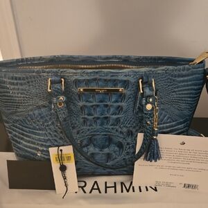 Brahmin Lagoon Blue Embossed Tote